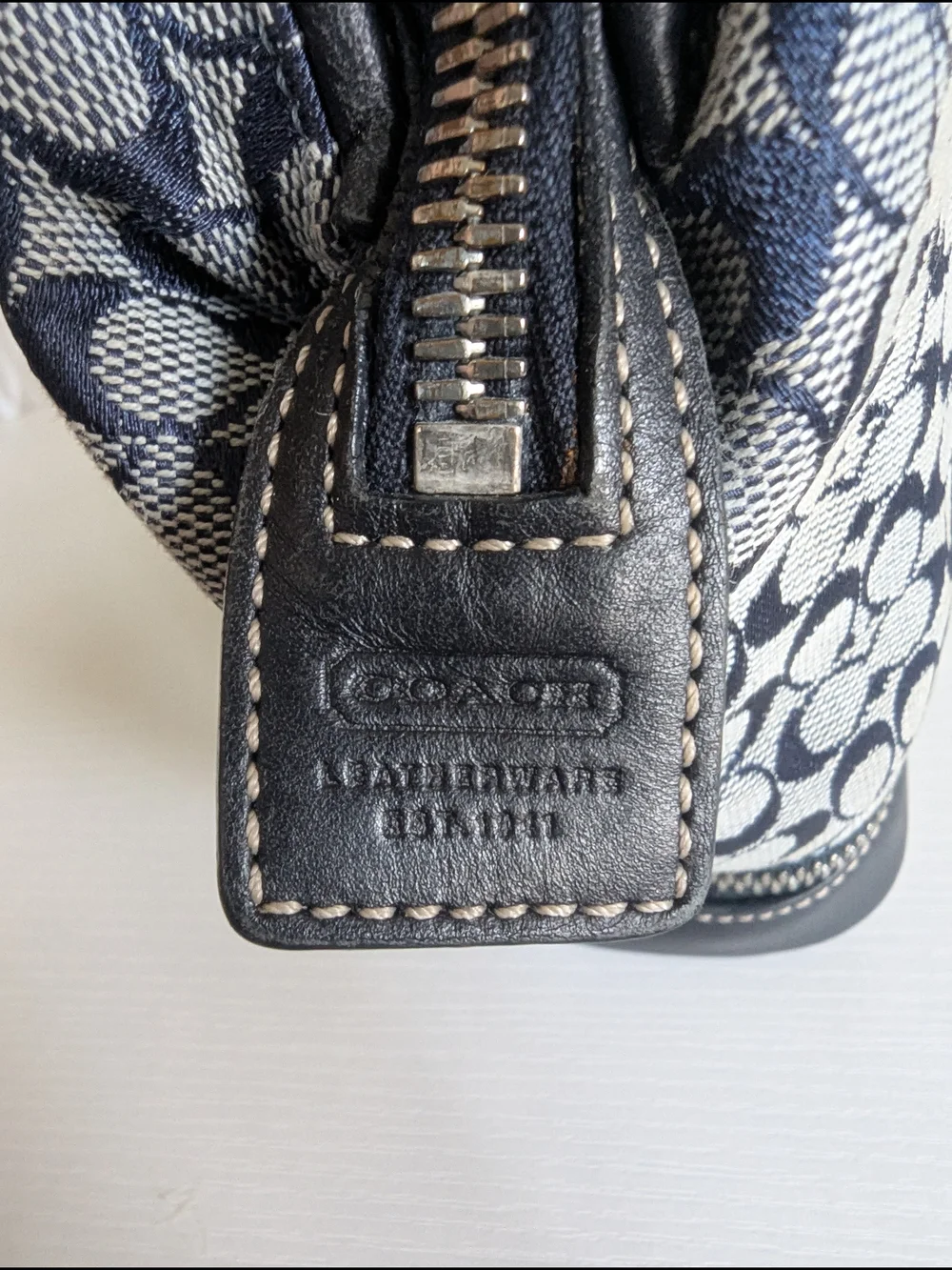 Coach Signature Canvas Satchel in Navy/Beige